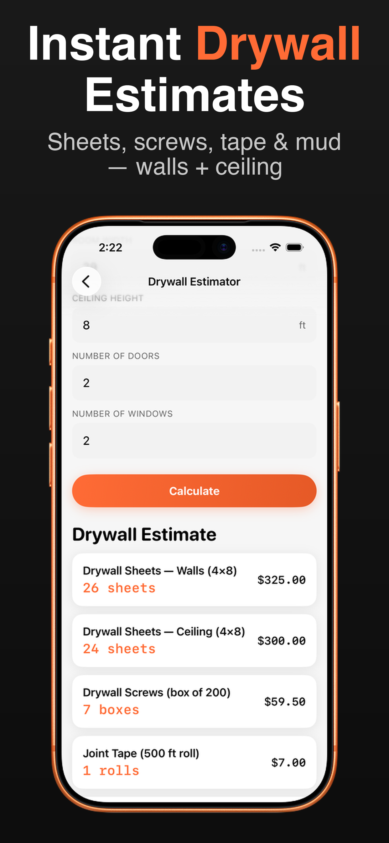 Contractor Calc Pro app screenshot